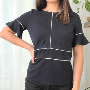 Banana Republic Navy Bell Sleeve White Piping